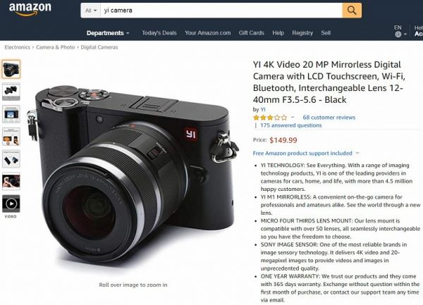Беззеркальная камера Yi M1 с зум-объективом подешевела до 150 долларов