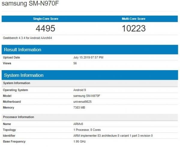 Samsung Galaxy Note10 на платформе Exynos 9825 протестирован в Geekbench